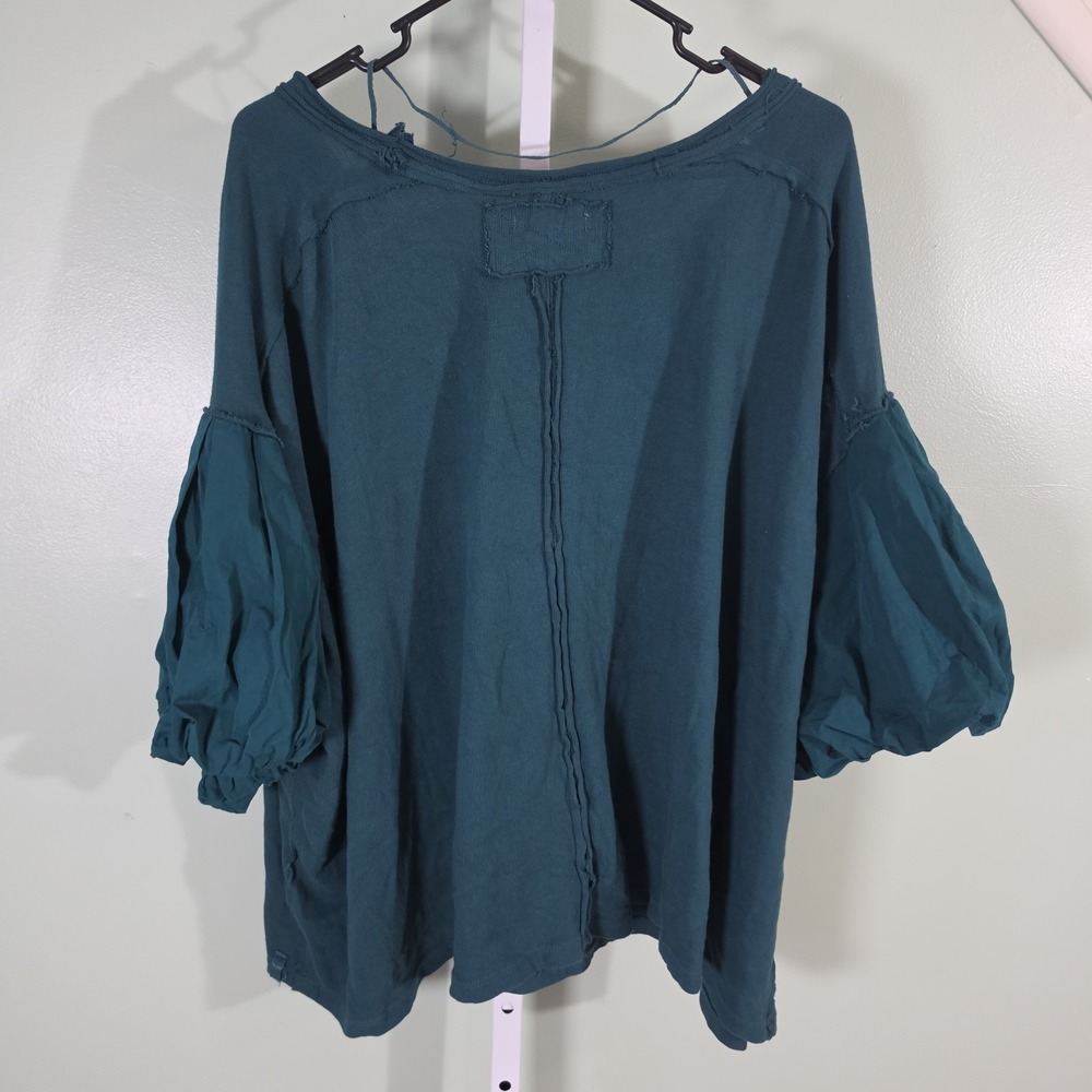 Free People We The Free Blossom Tee Junebug Teal Puff Sleeve Oversized Size XL - Picture 6 of 8